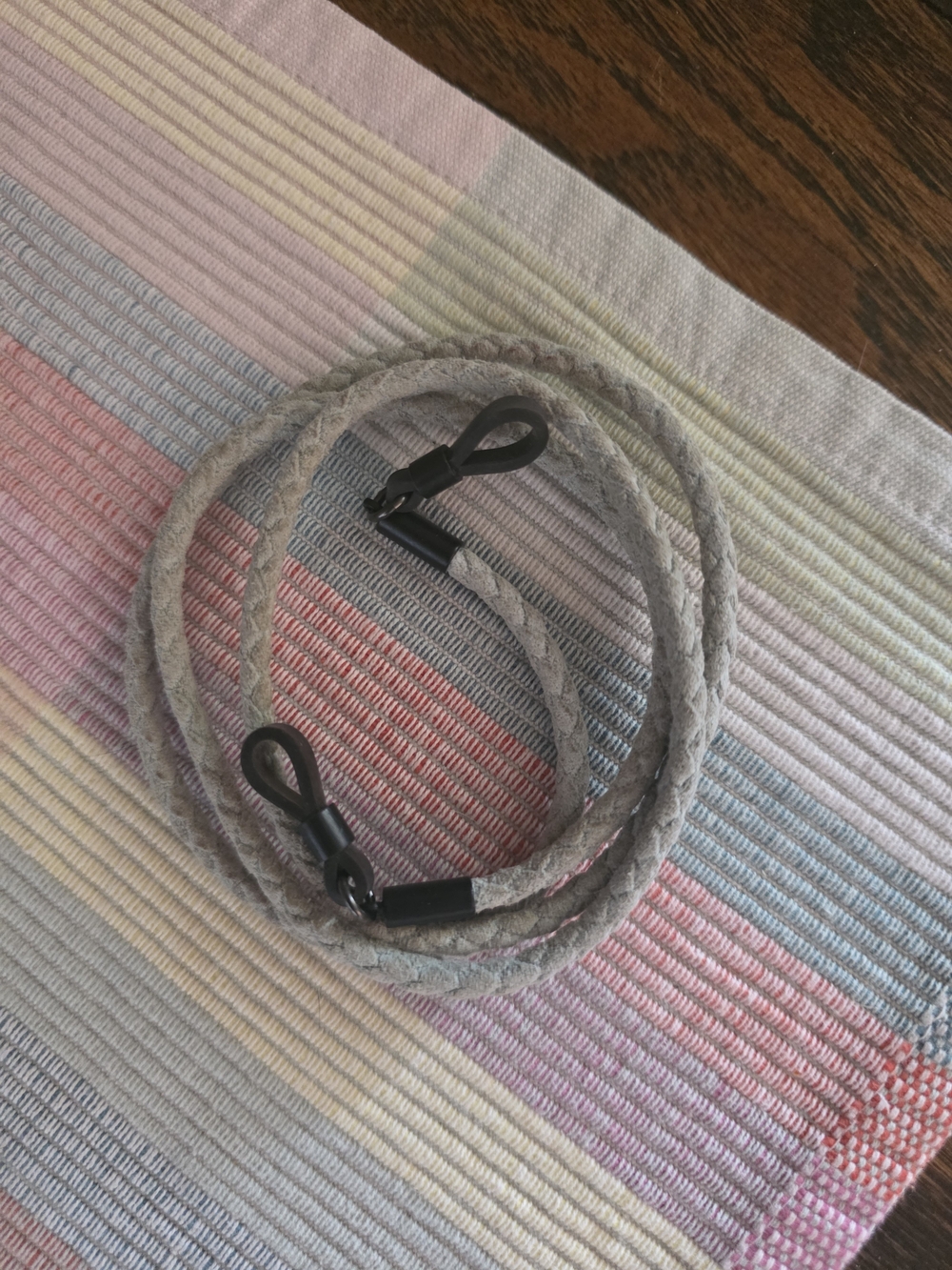 Gray Blue Braided Sunglass Strap with Black Hardware